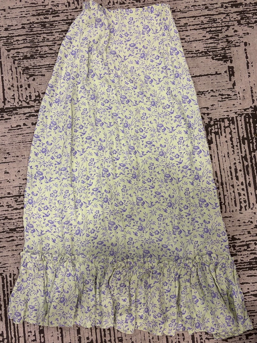 April Cornell Floral Ruffle Hem Skirt in Light Yellow and Lavender